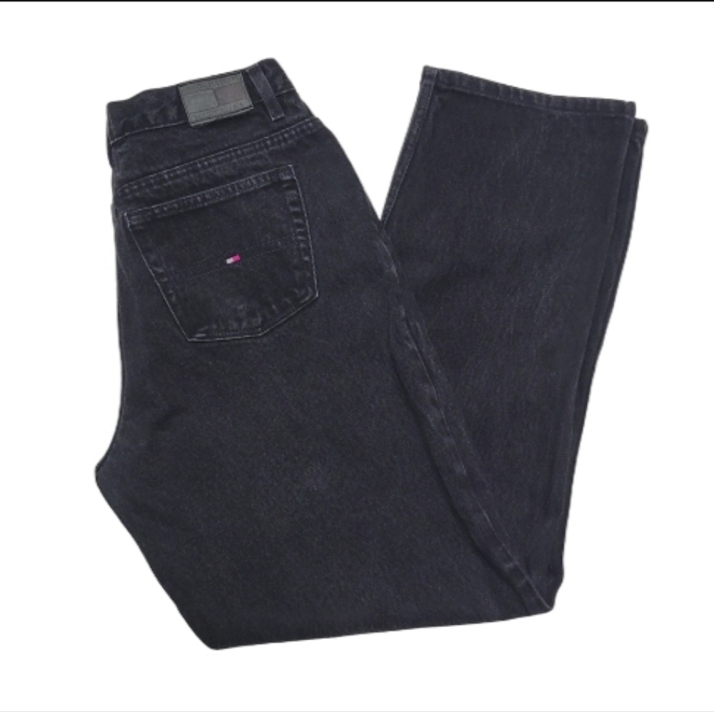 Tommy Hilfiger Vintage 90s Black Stone Wash High Waisted Tapered Leg Denim Jeans - Picture 2 of 10